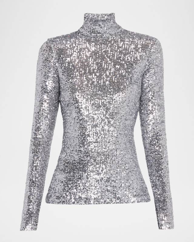 Sequined Turtleneck Top